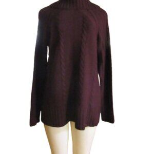 Goode Rider Dark Burgundy Wool Cable Knit Turtleneck Sweater SZ M